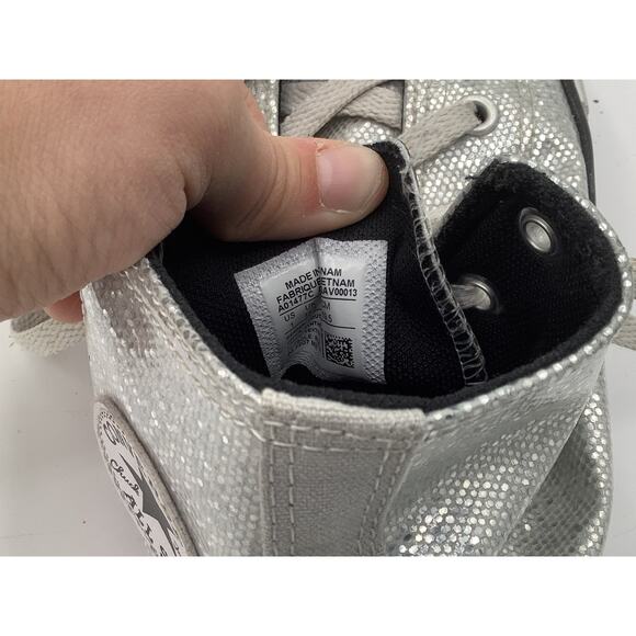 Kids Converse High Top Silver Sparkles Youth 1 Festive Holiday Party - Picture 5 of 7